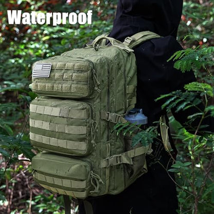 Military Tactical Backpack 50L Large Day Backpack for Men Molle Army 3 Days Assault Pack Bug Out Bag Water Resistant and Heavy Duty Hiking Treeking Rucksack - Dark Green - color: Dark Green, size: 50L