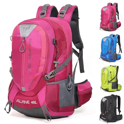 Hiking Backpack Camping 40L Outdoor Daypack Lightweight Travel Backpack with Rain Cover for Women Men (Pink) - color: Pink