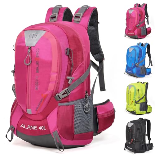 Hiking Backpack Camping 40L Outdoor Daypack Lightweight Travel Backpack with Rain Cover for Women Men (Pink) - color: Pink