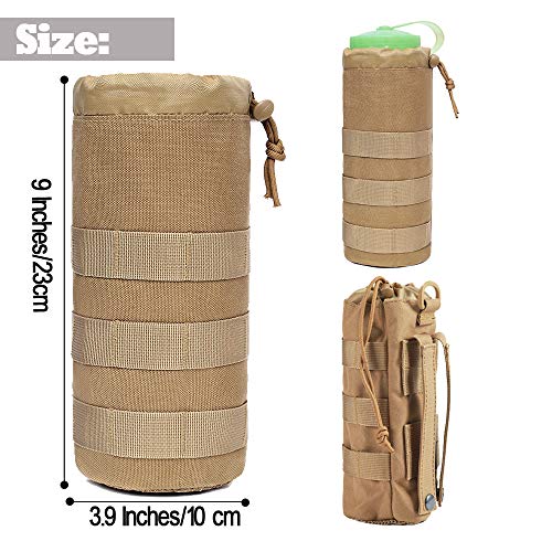 Water Bottles Pouches - 1000D Tactical Molle Drawstring 32OZ Hydration Carrier Bag - color: Black+Tan