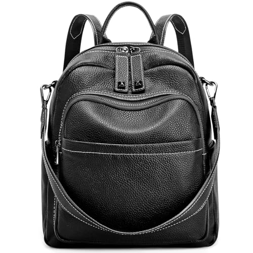 BOYATU Genuine Leather Backpack Purse for Women: Anti Theft Convertible Soft Backpacks - Elegant Womens Travel Backpack (02 Medium-Obsidian Black) - color: 02 Medium-obsidian Black