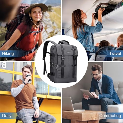 WITZMAN Travel Laptop Backpack for Men Fit 16 inch Computer Carry-on Airline Approved with USB Charging Port(B716 Silvery Grey) - color: Silvery Grey