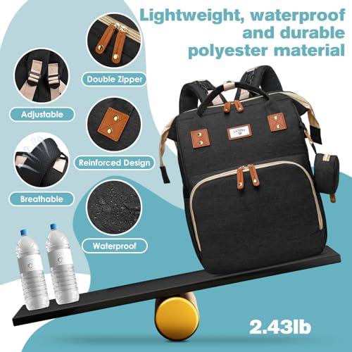 JSTPRO Diaper Bag Backpack, Large Waterproof Lightweight Diaper Bag with Changing Station, Insulated Pockets, USB Port, Travel Bag for Mom and Dad (Black) - color: Black