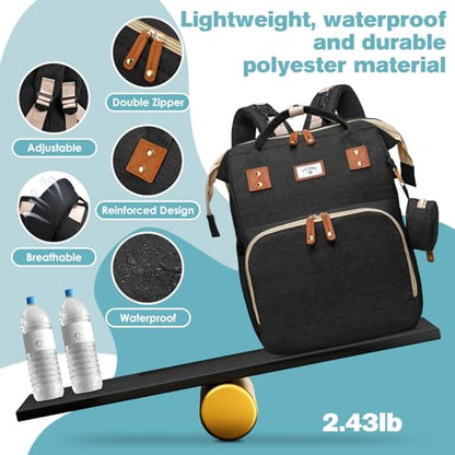 JSTPRO Diaper Bag Backpack, Large Waterproof Lightweight Diaper Bag with Changing Station, Insulated Pockets, USB Port, Travel Bag for Mom and Dad (Black) - color: Black