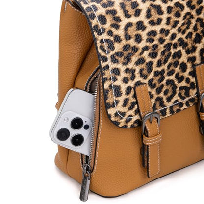 Montana West Brown Leopard Print Small Womens Backpack Purse Vegan Leather Colorblock Mini Backpack for Women Cute Convertible Shoulder Bag - color: Brown Leopard Print