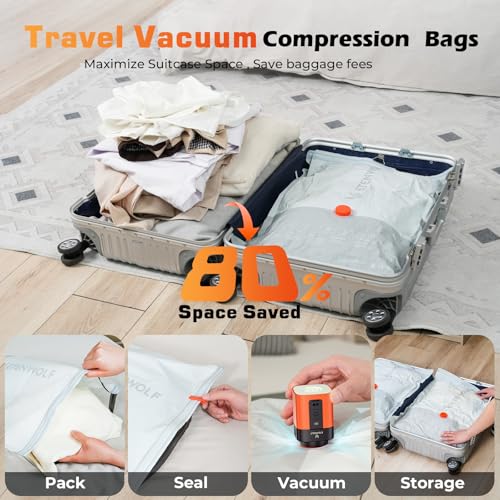 ETENWOLF 15 Pack Reusable Vacuum Storage Bags for Travel with Rechargeable Air Pump,Vacuum Compression Packing Seal for Clothes, Blankets, Seasonal Storage,Carry-On Space Saver Bags in 3 Sizes - size: 15 Combo Set