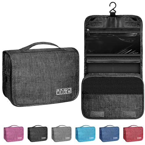 Toiletry Bag Travel Bag with Hanging Hook, Waterproof Capacity Hanging Multifunctional Makeup Bag for Toiletries, Portable Cosmetic Bag Travel Organizer for Women and Men(Black) - color: A-Black