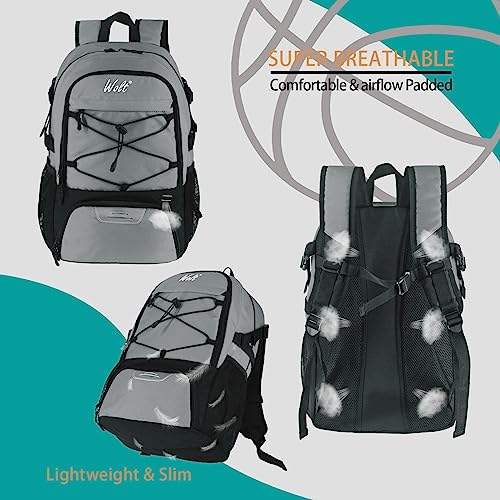 WOLT Basketball Backpack Large Sports Bag with Separate Ball Holder & Shoes Compartment, Best for Basketball, Soccer,Gym - color: LightGrey