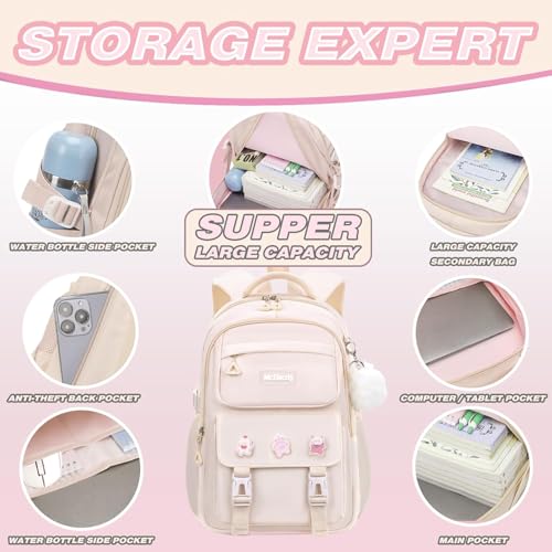 School Backpacks for Girls, Middle Schoolbag Elementary Student Bookbag, Large Casual School Daypacks for Teens Girls (White) - color: White