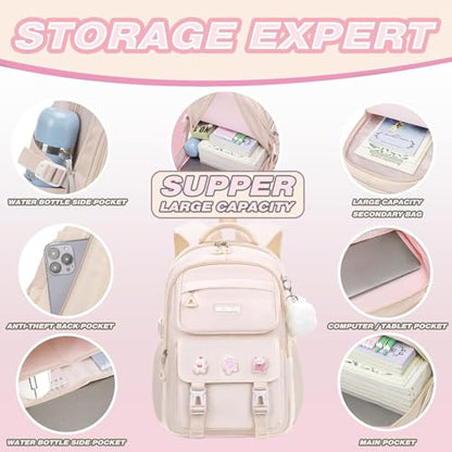 School Backpacks for Girls, Middle Schoolbag Elementary Student Bookbag, Large Casual School Daypacks for Teens Girls (White) - color: White