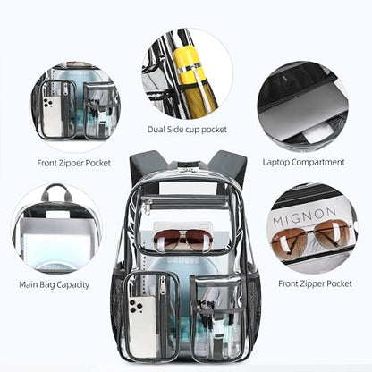 Cusangel Clear Dark Gray Backpack, Heavy Duty Men Clear BookBag,16inch TPU Large Capacity See Through Backpack for Sport Events,transparent plastic Travel,Work School,stadiums - color: Dark Gray