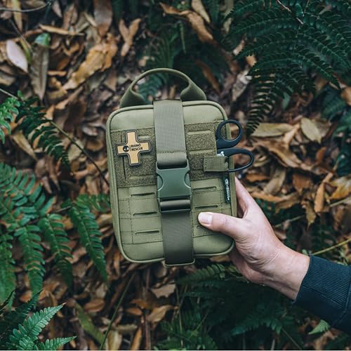 RHINO RESCUE Survival First Aid Kit, HSA/FSA Eligible, Emergency Kit Molle Pouch IFAK Medical Kit for Vehicles Car Camping Backpacking Hiking Hunting - color: Ranger Green