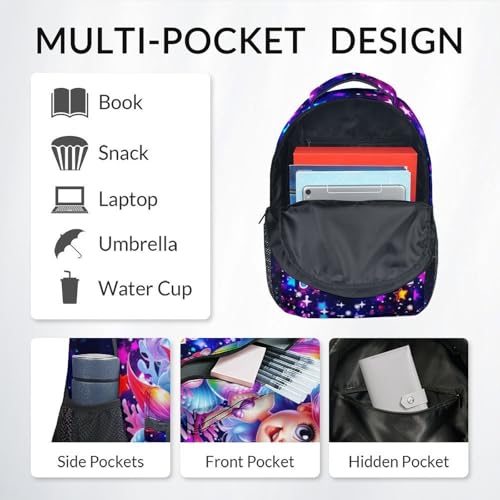 COZYAURA Personalized Kids Backpack for Girls with Custom Name - 17 Inch Mermaid School Bag for Kindergarten & Elementary Student Toddler Bookbag - color: Pink