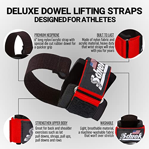 Schiek Sports Model 1000-DLS Deluxe Dowel Lifting Straps - color: Red