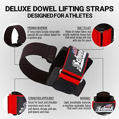 Schiek Sports Model 1000-DLS Deluxe Dowel Lifting Straps - color: Red