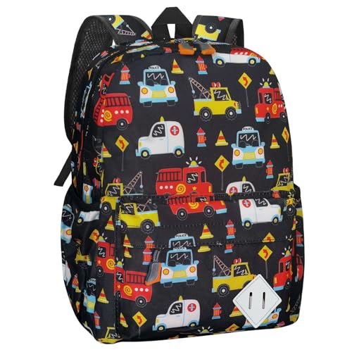 Little Kids Backpack for Girls Boys - 15 Inch Preschool Kindergarten Backpack Cute Car Patterns School Bag for Aged 3-8, Black - color: Black