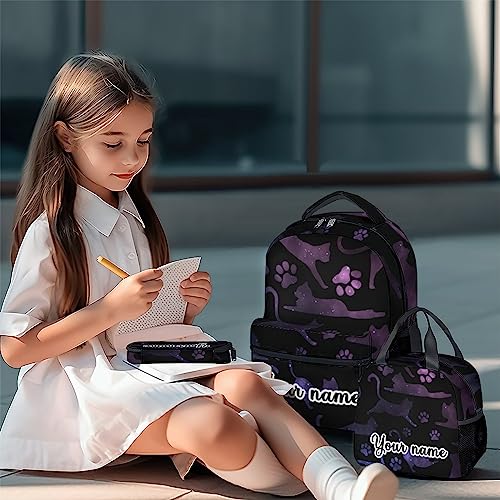 Personalized Cat Backpack with Lunch Box and Pencil Case, 16 Inch Cat Theme Bookbag with Adjustable Straps, Durable, Lightweight, Large Capacity, School Backpack for Girls Women - color: Color-2-3