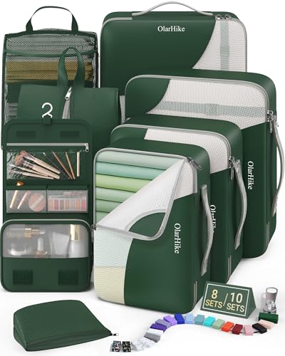 8 Set Packing Cubes for Travel, Gifts for Women Mom,Anti-Tearing Suitcase Organizer,OlarHike Vacation Essentials & Accessories for Cruise Ship - color: 06 Dark Green