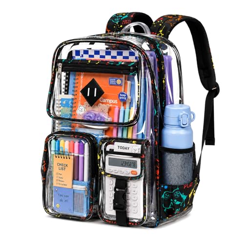 PIG PIG GIRL Clear Backpack for School,Heavy Duty PVC Transparent Bookbag for Girls Stadium Approved See Through Backpack - color: Game Machine