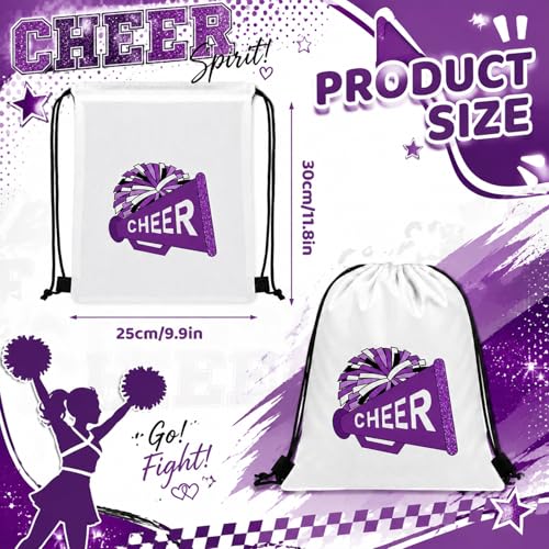 Kacctyen 24 Pcs Cheer Drawstring Backpack Cheer Team Gift Cheerleader Drawstring Gym String Bag Sports Party Favor Bulk (Purple) - color: Purple