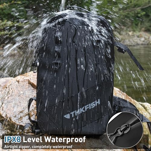 THKFISH IPX8 Waterproof Fishing Backpack with Rod Holder, Lightweight Fishing Sling Bag, Move Freely Fish Gifts for Men - color: Black