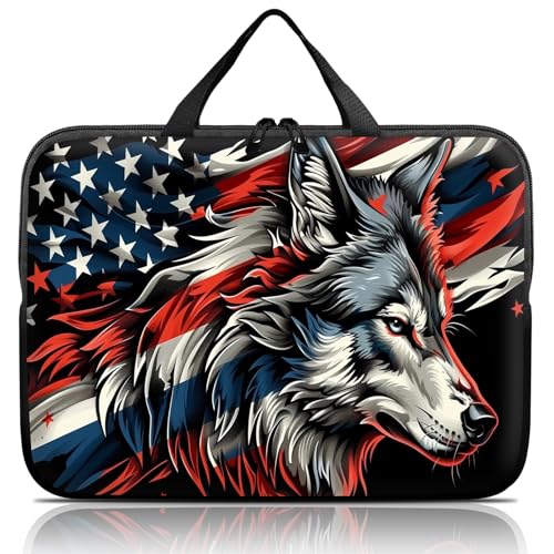 14 15 15.4 15.6 inch Laptop Handle Bag Computer Bag, Pouch Holder Notebook Sleeve Cover Soft Case Compatible for Dell,Lenovo,Toshiba HP, Asus Notebook-Flag Wolf - color: Flag Wolf