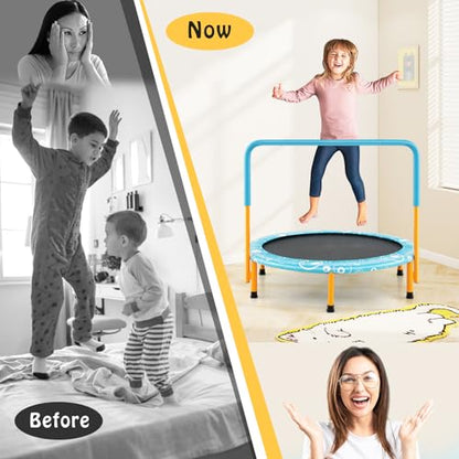 Giantex 36-Inch Mini Trampoline for Kids, ASTM Approved Foldable Rebounder Trampoline with Foamed Handle, Max Loaded 330 lbs, Indoor Safety Padded Fitness Trampoline - color: Light Blue+Orange
