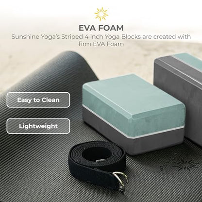 4" Striped Yoga Block, 6 Pack Bulk EVA Foam Yoga Blocks, Firm and Supportive Yoga Brick, Balance Foam for Stretching, Pilates, and Workout, 4" x 6" x 9"