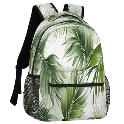 Palm Leaf Backpack with Chest Strap, Casual Backpack for Women Men, 16 Inch Daypack for Travel Work, Tropical Plant Print - color: Turquoise