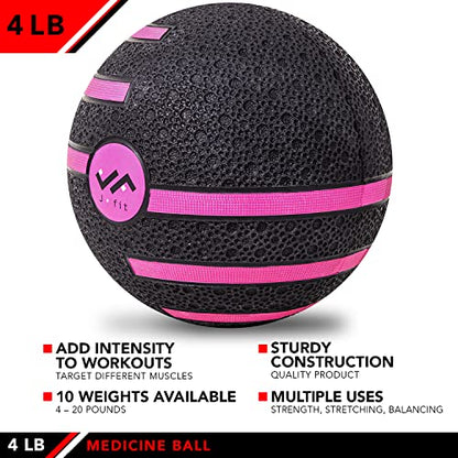 JFIT Dual Texture Medicine Ball – Weighted Exercise Ball for Strength, Core & Functional Fitness Training - style: 4lb