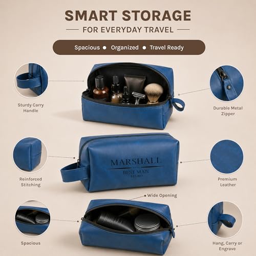 Motiwear Custom Leather Toiletry Bag for Men Personalized Dopp Kit Travel Grooming Organizer Gift for Him Stylish - Black - color: Black