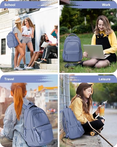 winspansy Simple Cute Backpack for Women Men Waterproof College Bag fit 14 Inch Laptop with USB Charging Port,Violet - color: R1-violet