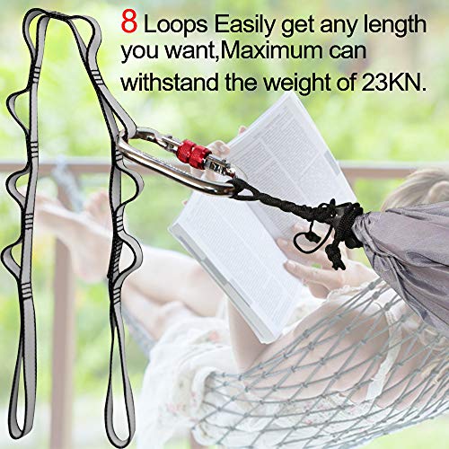 DASKING 23KN (5070 lbs) Heavy Duty Straps - 2 Pack Adjustable Daisy Chain Webbing for Aerial Yoga, Hammock, Fitness & Rigging - CE/EN566 Certified, Red/Grey - color: Grey