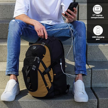 Swissdigital Design Laptop Backpack, Travel Backpack with USB Charging Port Fits 15.6 inches Computer, 31L College School Bookbag for Men,Tan/Black | SD803-34 - color: Tan/Black