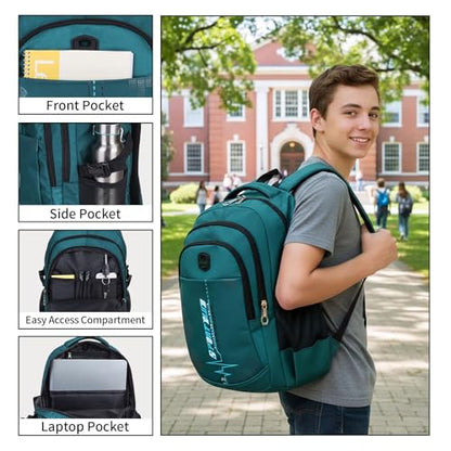 goldwheat School Backpack For Teen Boys, Lightweight Water-Resistant Boys Bookbag With Computer Compartment Fits 15.6" Laptop - color: Dark Green