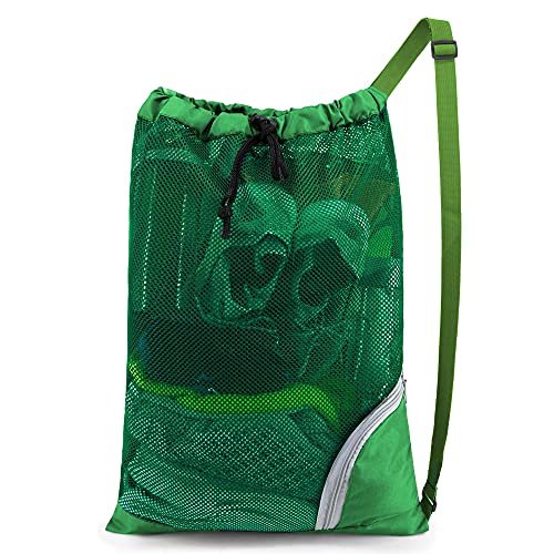 BeeGreen Mesh Drawstring Bag Swim Backpack for Beach Pool Sports Gym Draw String Cinch Bags for Swimming Soccer Basketball Gear Green - color: Green, style: Mesh Bag
