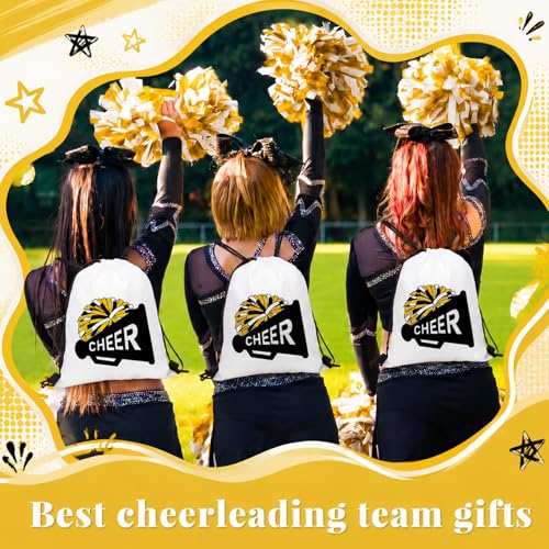 Kacctyen 24 Pcs Cheer Drawstring Backpack Cheer Team Gift Cheerleader Drawstring Gym String Bag Sports Party Favor Bulk(Black Gold) - color: Black Gold