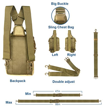 DegeTMVe Dual Pistol Holster Chest Bag Concealed Carry Sling Crossbody Tactical Gun Convertible Backpack Shooting Hunting - color: Khaki