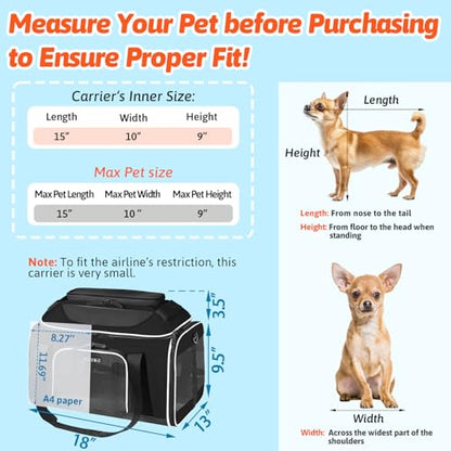 Petskd Top-Expandable Pet Carrier 18x13x9.5 Inches Southwest Airline Approved, Soft-Sided Carrier for Small Cats and Dogs with Locking Safety Zippers and Anti-Scratch Mesh(Black) - color: Black, size: 18.0"L x 13.0"W x 9.5"H
