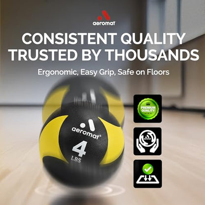 Aeromat Airless Medicine Ball, 9-Inch Diameter Weighted Workout Ball for Exercise, Textured Grip, Latex-Free, Color-Coded for Strength Training & Fitness