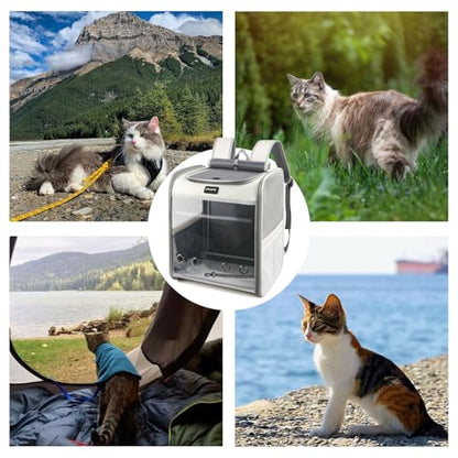 Cat Carrier Backpack, Large Pet Carrier Backpack, Cat Travel Backpack with Breathable Mesh, Cats Backpack Carrier for Small Dog Kitten Cats Carrying Bag, Pet Backpack for Hiking, Light Gray
