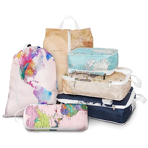 6 Pcs Compression Packing Cubes for Travel, Waterproof Luggage Organizer Washable Storage Bags Set - Packaging Cubes for Backpack Travel and Carry-Ons - color: light yellow, size: 6 Set