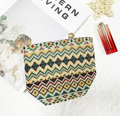 getgto 2 Pcs Makeup Bags, Large Cosmetic Bag Travel Toiletry Bag Organizer for Women, Embroidery Craft, Stripe Makeup Bag Small Cosmetic Pouch Purse with Zipper Gifts for Girls Teen - color: Brown wave
