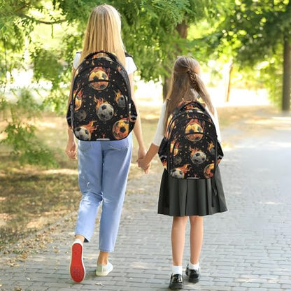 Watercolor Retro Fire Soccers Backpack for Kids Elementary School Bag Boys Girls Bookbag Travel Backpack Daypack - size: Small