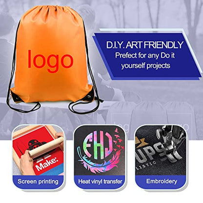 BeeGreen Orange 20 pieces Drawstring Backpack Bags Cinch Bags Bulk Heavy Duty Thanksgiving Bags to Hold Pumpkin Machine Washable Lightweight Sackpack Bags for Women Men - color: Orange