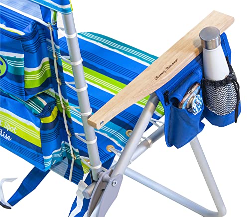 Tommy Bahama Hi-Boy 17" Seat Height 4-Position Lace-Up Suspension Folding Beach Backpack Chair - color: Green and Blue Stripe, style: 1-Pack