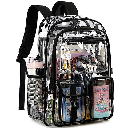 abshoo Large Clear Backpack For Girls Women School Bookbag Heavy Duty Transparent Backpack (Black) - color: Black
