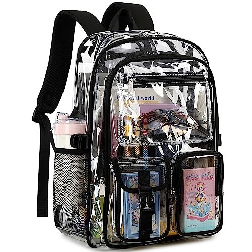 abshoo Large Clear Backpack For Girls Women School Bookbag Heavy Duty Transparent Backpack (Black) - color: Black