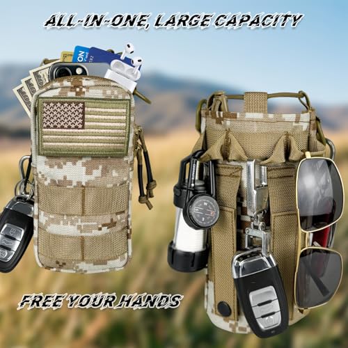 Water Bottle Holder with Strap - Tactical Insulated Water Bottle Sleeve with MOLLE System Water Bottle Cover Cross-Body Pouch for Walking Hiking Camping Gym 32oz&40oz - color: Desert Camo