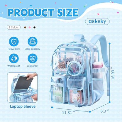 Clear Backpacks for Stadium Events Heavy Duty Clear Bookbag for School Girls Transparent Back Pack, Blue - color: Blue